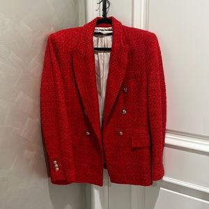 Brand new zara red tweed blazer with gold detailing
